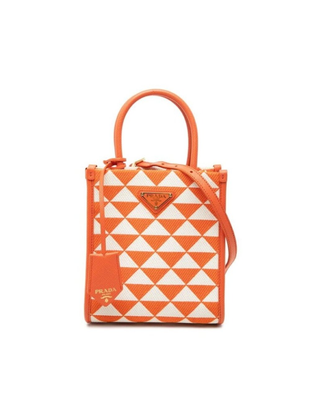 Prada Symbol Embroidery Mini 2-Way Shoulder Bag Orange White Canvas Saffiano